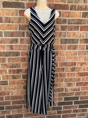 Banana Republic Navy and White Striped Jumpsuit